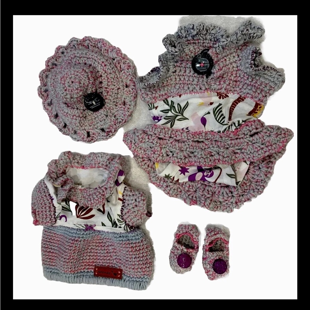 Handmade Crochet Baby Doll/ Mini Pet Clothing Set – 4-Piece Bundle